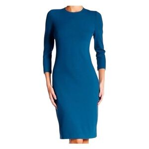 Vince Teal Knee-Length Sheath Dress – Long Sleeve Minimalist Workwear Size M